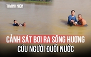 Khoảnh khắc cảnh sát đường thủy bơi ra sông Hương cứu người đuối nước