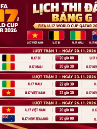 Lịch thi đấu chi tiết bảng G - U.17 World Cup 2026: U.17 Việt Nam gặp ai, đá lúc mấy giờ?