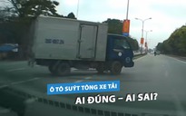 ‘Hú vía’ ô tô con suýt tông xe tải sang đường: Tài xế nào sai?