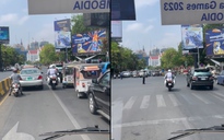 Cảnh sát Campuchia đi xe đặc chủng dẫn đường cho VĐV dự SEA Games 32