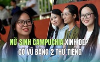 Nữ sinh Campuchia xinh đẹp cổ vũ bằng 2 thứ tiếng: Đội nhà - đội khách đội nào cũng yêu