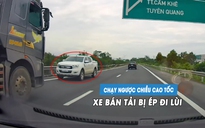 Xe bán tải liều lĩnh chạy ngược chiều cao tốc, bị xe tải ép đi lùi