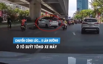 'Quái xế' lái ô tô chuyển cùng lúc 5 làn đường, suýt tông xe máy