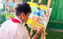 Học sinh người Xơ Đăng vẽ tranh cổ động ngày bầu cử