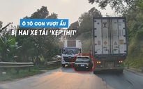Ô tô con bị 'kẹp thịt' vì vượt ẩu trên đèo
