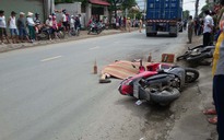 Xe container va chạm hai xe máy, 1 người chết, 1 người bị thương
