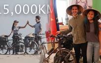Vợ chồng trẻ mang nón lá đạp xe từ Pháp về Việt Nam