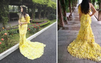 Váy dài tuyệt đẹp làm từ 6.000 lá cây khiến dân mạng xuýt xoa