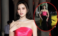 Hoa hậu Đỗ Thị Hà gặp sự cố trang phục trên thảm đỏ