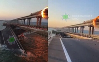 Xem vụ nổ lớn gây cháy, sập một đoạn cầu Crimea