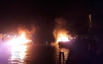 Cháy tàu cá dữ dội trên biển Hòn Đất, Kiên Giang, 3 tàu cá thiệt hại nặng
