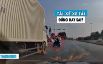 ‘Hú vía’ xe tải lao vội khi đèn vừa xanh, suýt tông xe máy sang đường ẩu