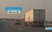 Chuyển làn ‘như tự sát’ trên cao tốc, ô tô con suýt bị xe container tông trúng