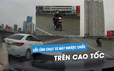 Kinh hoàng đôi nam nữ không đội mũ bảo hiểm, chạy xe máy ngược chiều cao tốc