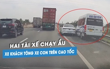 Ô tô con và xe khách chạy ẩu, húc nhau trên làn dừng khẩn cấp cao tốc