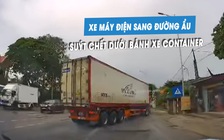 Tài xế xe container đánh lái 'thần sầu', tránh xe máy điện sang đường ẩu