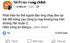 'Người đàn ông cháy đen tại bãi đất trống đường Tân Xuân 2' là tin giả