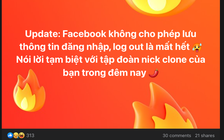 Facebook gặp lỗi chỉ được đăng nhập một thiết bị