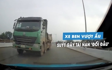 'Rùng rợn' xe ben vượt ẩu trên cầu, suýt gây tai nạn đối đầu