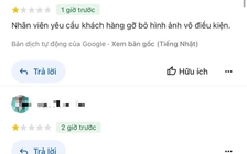 Nhà hàng bị đánh giá 1 sao vì tưởng nhầm liên quan vụ khách tố bắt xóa hình