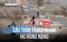 Bất chấp giăng dây cấm, người dân liều mình băng qua cầu tràn Thạch Nham hư hỏng nặng