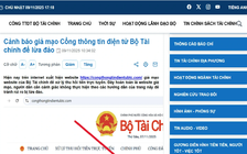 Cảnh báo giả mạo website của Bộ Tài chính để lừa đảo