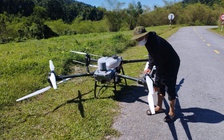 Quảng Bình: Dùng máy bay không người lái phun thuốc diệt châu chấu