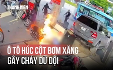 Ô tô húc đổ cột bơm xăng ở Hà Nội, người dân hoảng hốt