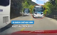 CSGT xử phạt tài xế lái xe khách chở học sinh vượt 'như tự sát' trên đèo
