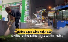 Mưa lớn chiều tối 7.10: Đường Bạch Đằng ngập quá vỉa hè, nhân viên tất bật quét rác
