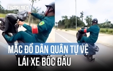 Xôn xao clip nam thanh niên mặc trang phục dân quân tự vệ lái xe bốc đầu