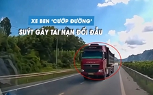 Kinh hoàng xe ben 'cướp làn' vượt ẩu, ép ô tô con vào ta-luy bên đường