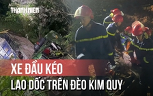 Hiện trường vụ xe đầu kéo lao dốc trên đèo Kim Quy