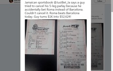 Đặt cược nhầm thành thắng đậm hơn 50.000 USD nhờ AS Roma loại Barcelona