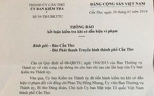 Kỷ luật cảnh cáo Chủ tịch UB MTTQ Việt Nam TP.Cần Thơ