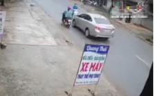 Hoảng hồn ô tô lấn làn tông bay người phụ nữ đi xe máy