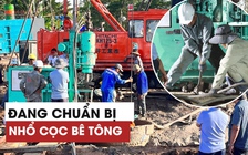 Đang chuẩn bị hệ thống neo để nhổ cọc đưa bé Hạo Nam lên