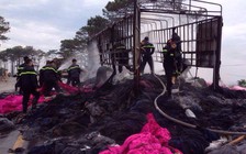 Xe tải chở vải cháy rụi trên đường Hồ Chí Minh