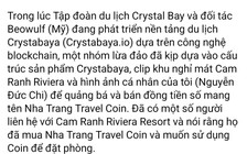 Chủ Tập đoàn Crystal Bay tố bị mạo danh phát hành tiền mã hoá Nha Trang Travel