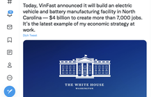 Tổng thống Biden thông báo VinFast xây nhà máy sản xuất xe điện ở Mỹ