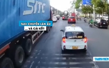 Tài xế taxi chuyển làn ẩu, lách giữa 2 xe container… và cái kết