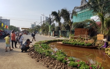 Người trẻ thích thú đi qua cầu dừa tại phố đi bộ