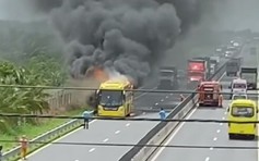 Xe giường nằm bốc cháy trên cao tốc, hành khách bỏ chạy thoát thân