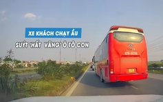 'Thót tim' xe khách chuyển làn ẩu, suýt hất ô tô con lên dải phân cách