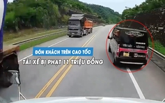 Kinh hoàng xe khách dừng đón khách trên cao tốc, suýt bị xe container tông trúng