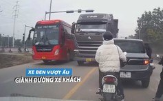 Xe ben và xe khách 'kèn cựa' giành đường suýt gây tai nạn