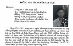 Nam sinh viên mất tích sau khi xin nhiều tiền từ gia đình