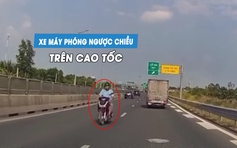 'Thót tim' xe máy chạy ngược chiều, len lỏi giữa hai hàng ô tô trên cao tốc