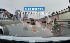 'Thót tim' xe ôm công nghệ phóng ngược chiều trên cao tốc