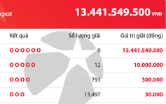 Ngày thứ hai của năm mới 2026, giải độc đắc của Vietlott tăng lên 13,4 tỉ đồng